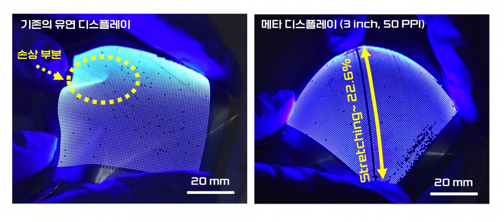 세계 최초의 이미지 왜곡 없는 신축성 메타 마이크로 LED 디스플레이 개발 새창보기